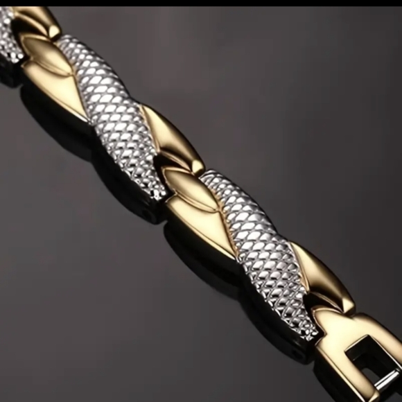 MEN'S Titanium Steel Magnetic for Anxiety & Pain Snake Print Design 18k GP - Picture 2 of 10